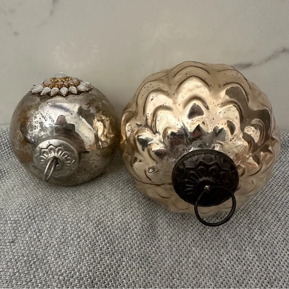 Pottery Barn Set of Two Vintage-Inspired Mercury Glass Holiday Ornaments